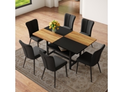 Conjunto Comedor 160 Cm - Con Almacenamiento - 6 Sillas Pu Negras - Marrón Y Negro