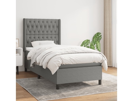 vidaXL Cama con somier y colchón 90x190 cm tela gris oscuro
