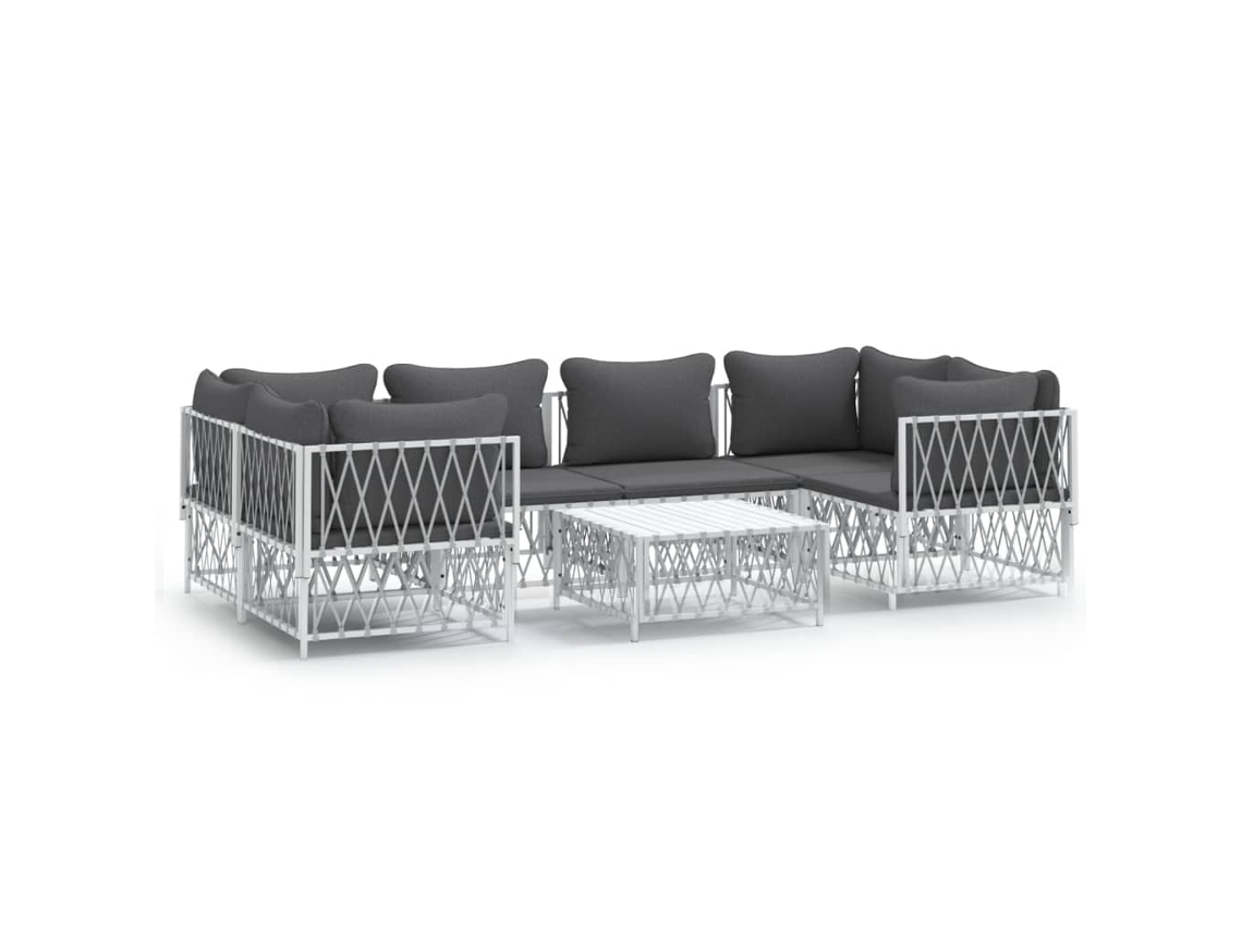 Maison Exclusive - Juego De Muebles De Jardín 7 Piezas Acero Y Cojines Blanco
