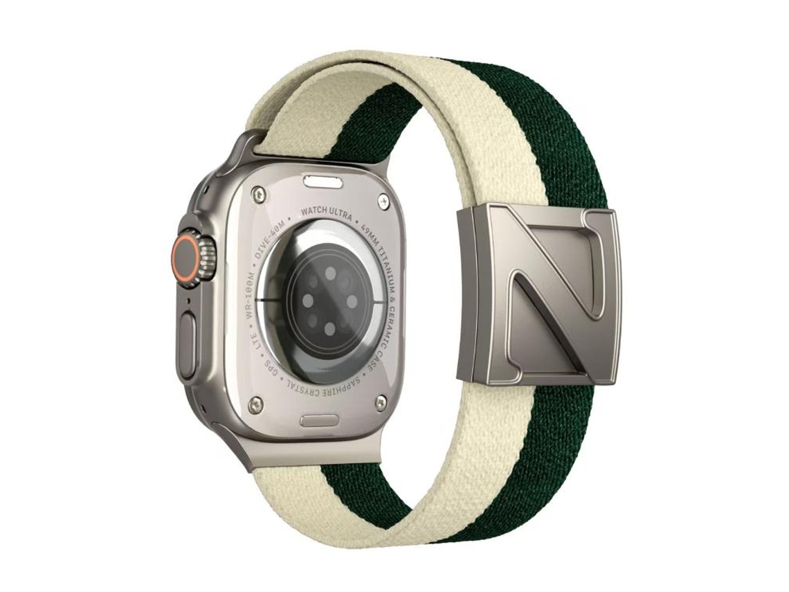 Bracelete Para Apple Watch 46/49/45/44mm - Nylon Bicolor Com Fecho Magnético Em Formato Z Verde-claro