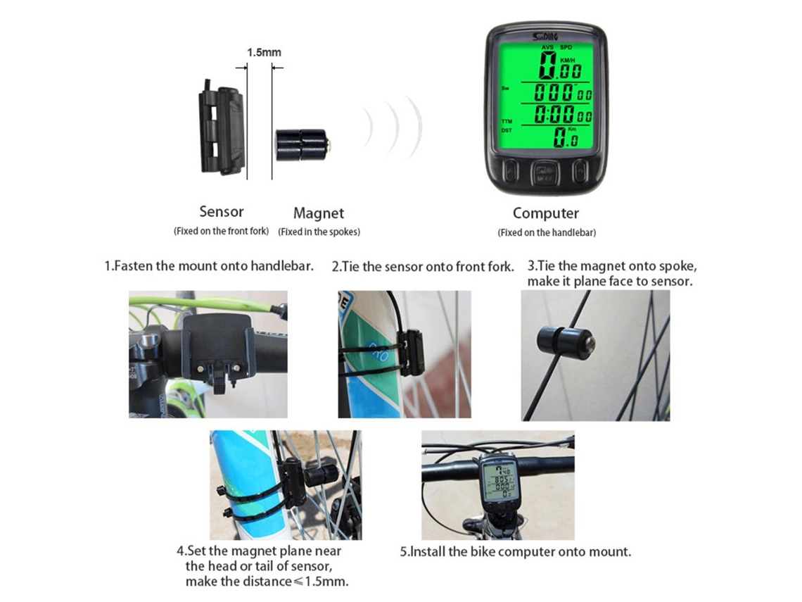 Ciclocomputador Con Retroiluminación Verde, Resistente Al Agua, Con Pantalla Lcd Multifuncional Que Incluye Cuentakilómetros Y Velocímetro.