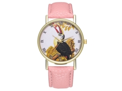 Reloj De Pulsera Unisex De Moda Con Correa De Piel Sintética Y Números Romanos Rosas.