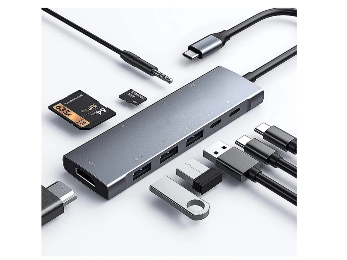 Adaptador multipuerto Hub USB C 9 en 1 con 4k a 30 Hz gris Yizhood