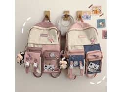 Mochila Japonesa Ulzzang Estilo Universitario Fresco Lindo Dibujo Animado Suave Niña Transparente Color Llamativo Mochila Femenina Rosa Intenso Con Hebilla Colgante 1,2,3