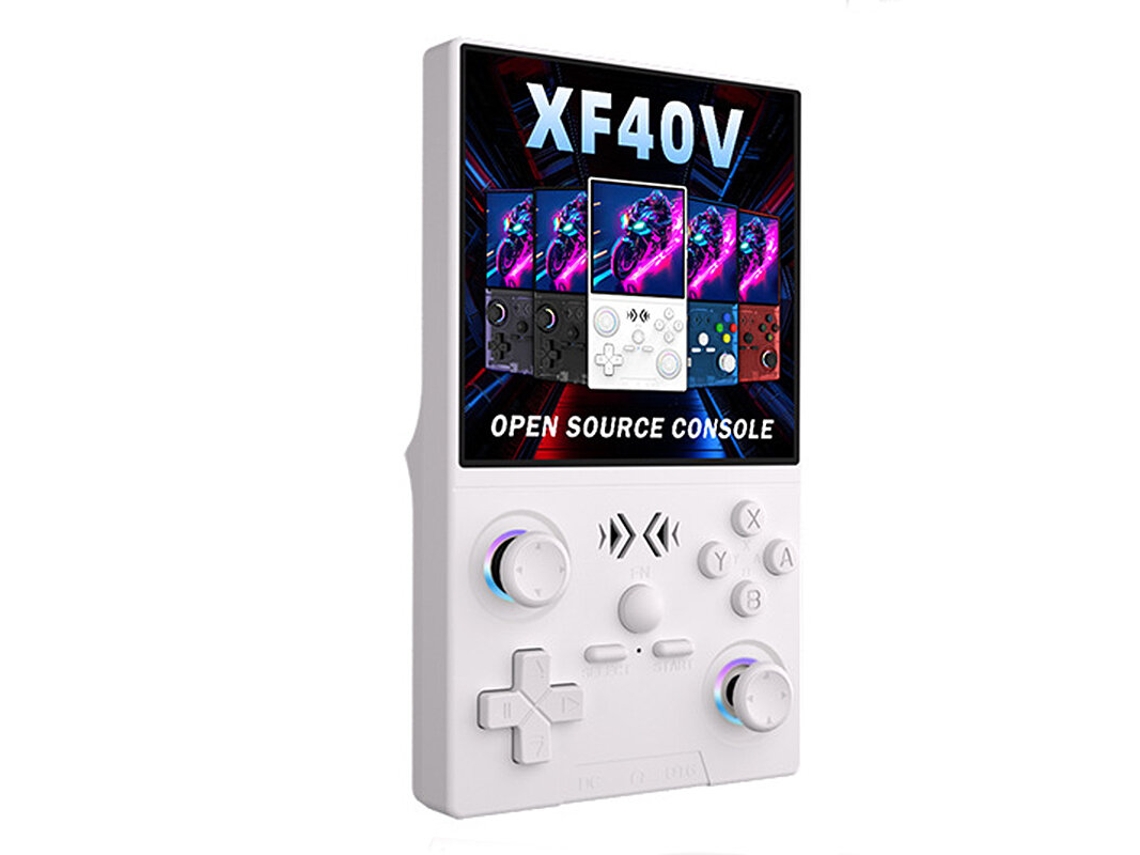 Consola de juegos portátil XF40V azul de 128 g con pantalla IPS HD de 4 pulgadas, joysticks RGB RK3326, sistema Linux de código abierto y batería de 4000 mAh.