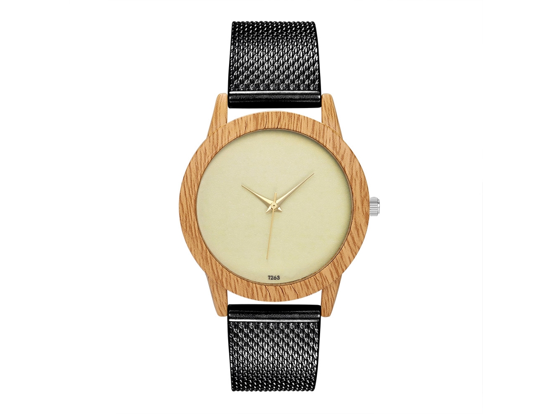 Reloj De Cuarzo Unisex Para Pareja Con Correa De Malla De Acero Dial Simple Negro Zhoulianfa