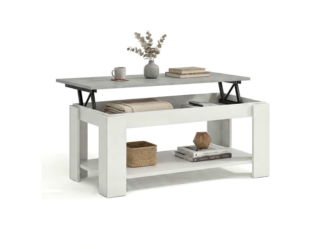 Mesa de centro elevable con almacenaje 102x43-54 cm Lya Blanco Artik (Blanco Mate) - Gris Cemento 50 x 54 x 50 cm