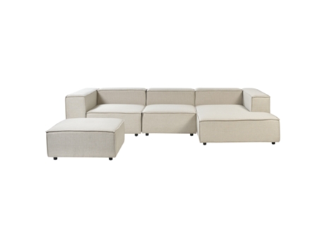 Sofá esquinero 3 plazas de lino beige/negro con reposapiés izquierdo BELIANI Aprica