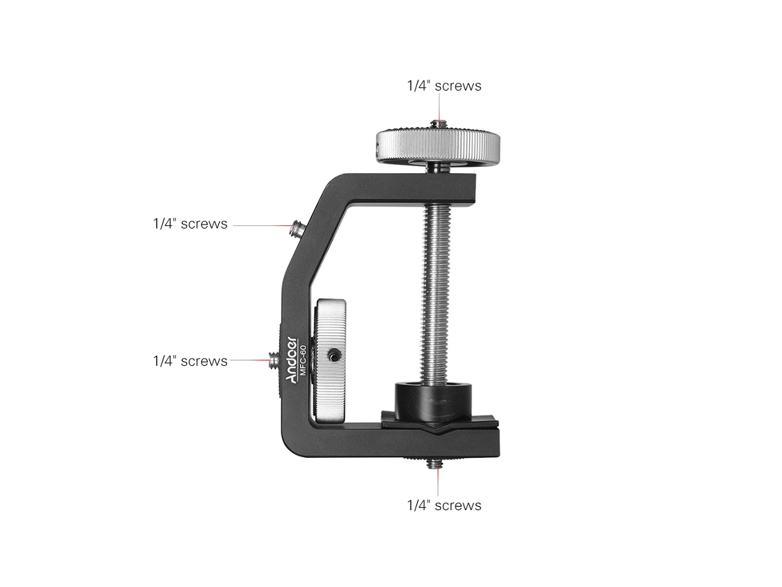 Andoer Mfc-60 Abrazadera C Para Fotografía Con Cabeza Giratoria Para Gopro Y Cámara Dslr, Carga Máx. 4kg, Distancia 60mm