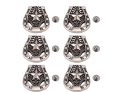 6 Rebites de Parafuso em Liga para Couro Forma de Ferradura Prata Antiga 25x27mm Acessórios de Calçados