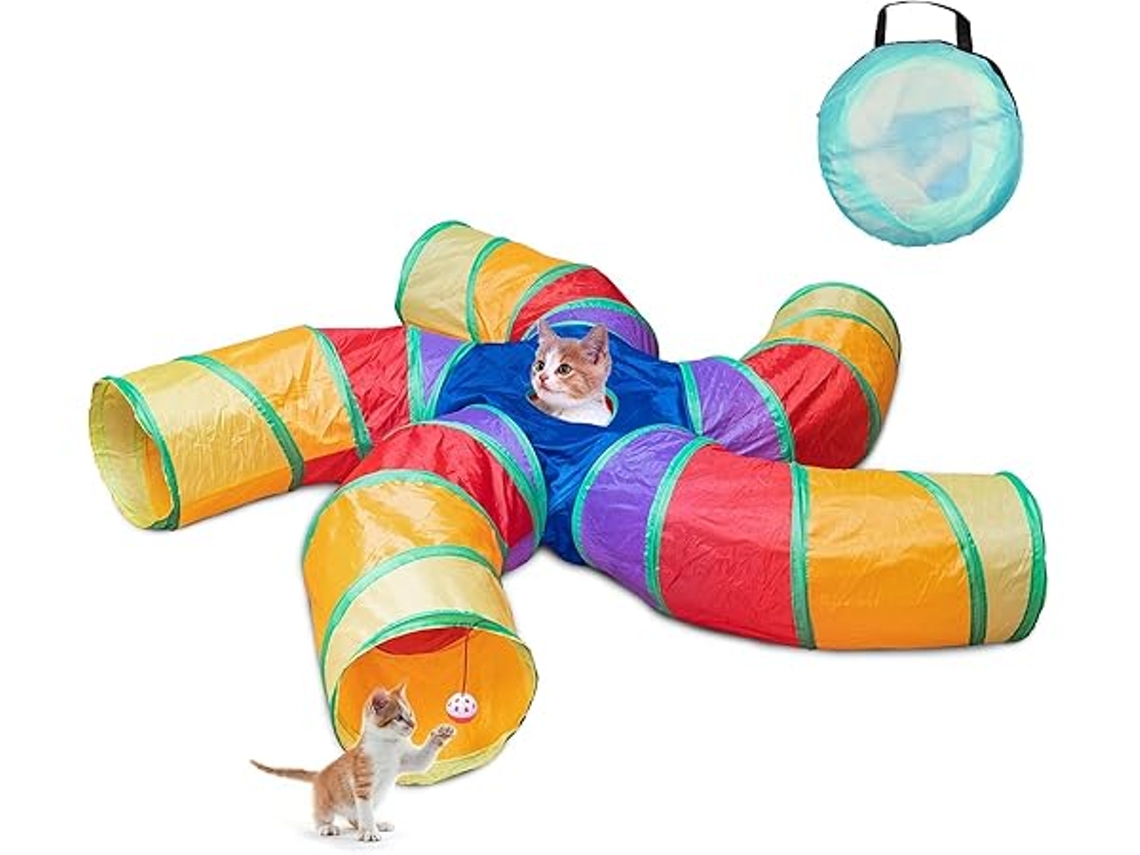 Es Un Gran Túnel De Juegos Para Gatos De Interior Con Cinco Ramificaciones Y Un Túnel Plegable. Su Diseño Ergonómico En Forma De S Lo Hace I