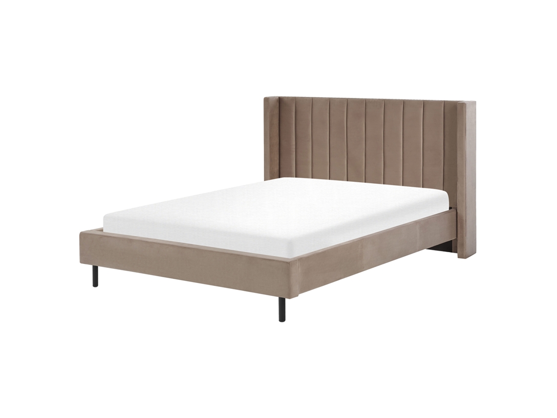 Cama con somier BELIANI Villette de Terciopelo Beige 185x222x115