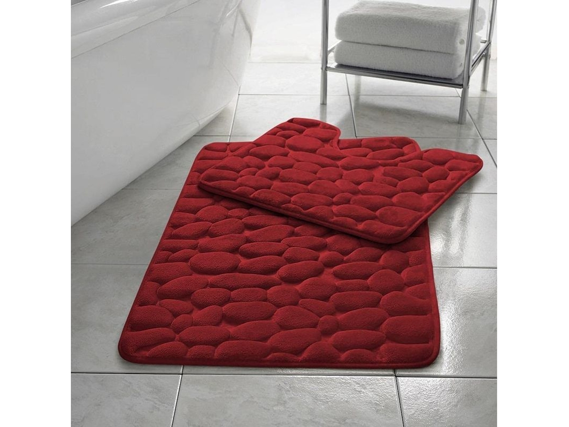 Conjunto Alfombras Baño Pebble Espuma Memoria Absorbente Antideslizante Rojo 2 Piezas 50x80cm Y 50x40cm