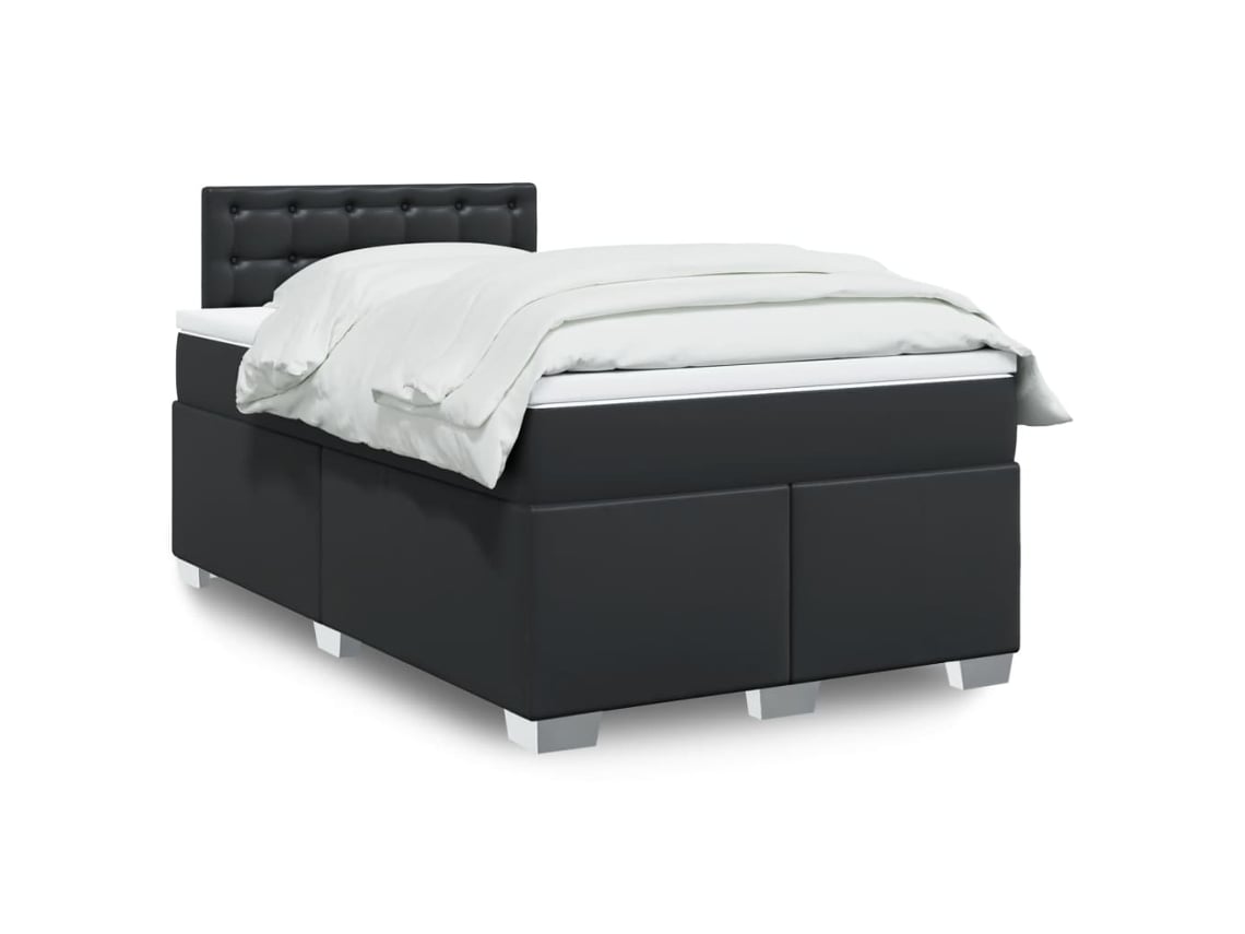 Cama Box Spring Con Colchón Cuero Sintético Negro 120x200 Cm