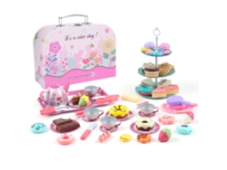 Juego De Té Infantil De 68 Piezas Con Temática Floral Para Niñas, Ideal Para Jugar Al Té, Para La Merienda O Como Vajilla. Almacenamiento Portátil.