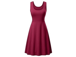 2026-vestido De Verano Para Mujer Sin Mangas Cuadrado Solido Falda Plisada Cintura Alta Casual Rojo