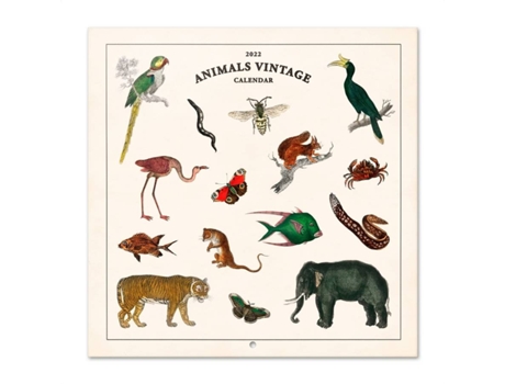 Calendario Erik Editores 2022 30x30 animals vintage pared mensual producto con licencia