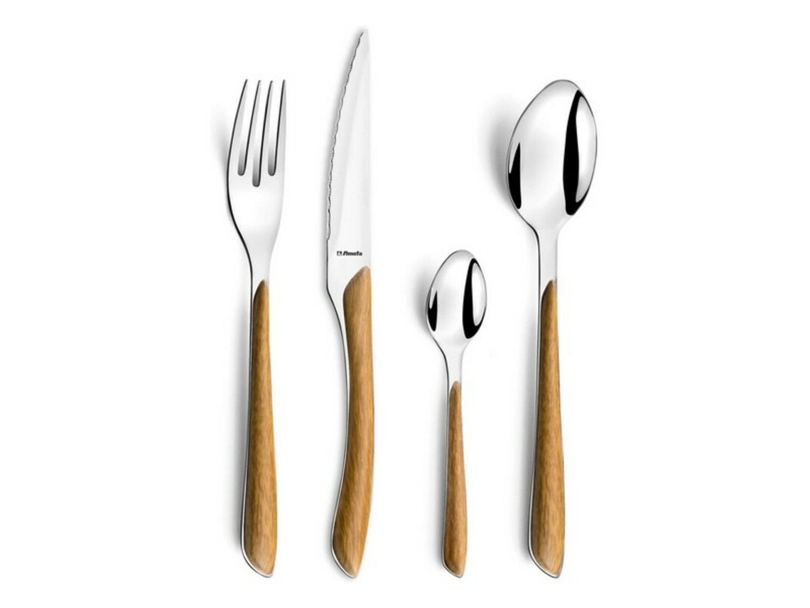 Juego De Cubiertos Amefa 2274Pwpa10C40 Madera Metal Acero Inoxidable 24 Piezas