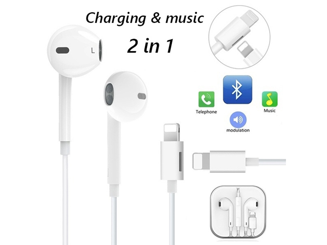 Auriculares de diadema plana 2 en 1 Apple EOOCOO con control por cable y carga Bluetooth