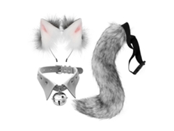 Conjunto De Collar De Peluche Con Orejas Y Cola De Zorro Y Lobo Para Cosplay, Halloween, Anime, Gris Oscuro.