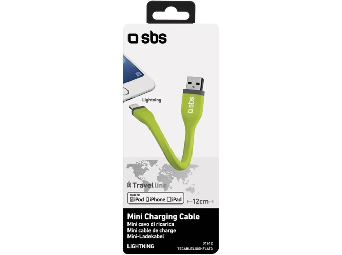 Cable SBS Mini (USB - Lightning - 0.12 m - Blanco) — USB, Lightning | 0,12 m
