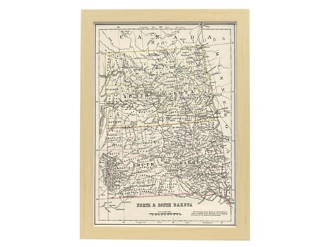 NACNIC Pósters Geográficos En Estilo Vintage Mapa De Dakota Sur Y Norte Ilustraciones De Antiguos Mapamundis En Tonos Sepia Tamaño A4 Con Marco Bla...