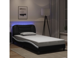Estructura Cama Con Led Cuero Sintético Negro Blanco 100x200 Cm