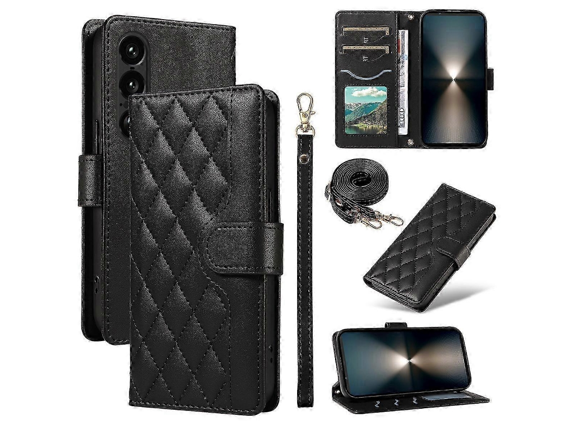 25-26 Compatible For Sony Xperia 1 Vii Wallet Case Rhombus Leather Phone Cover With Strap