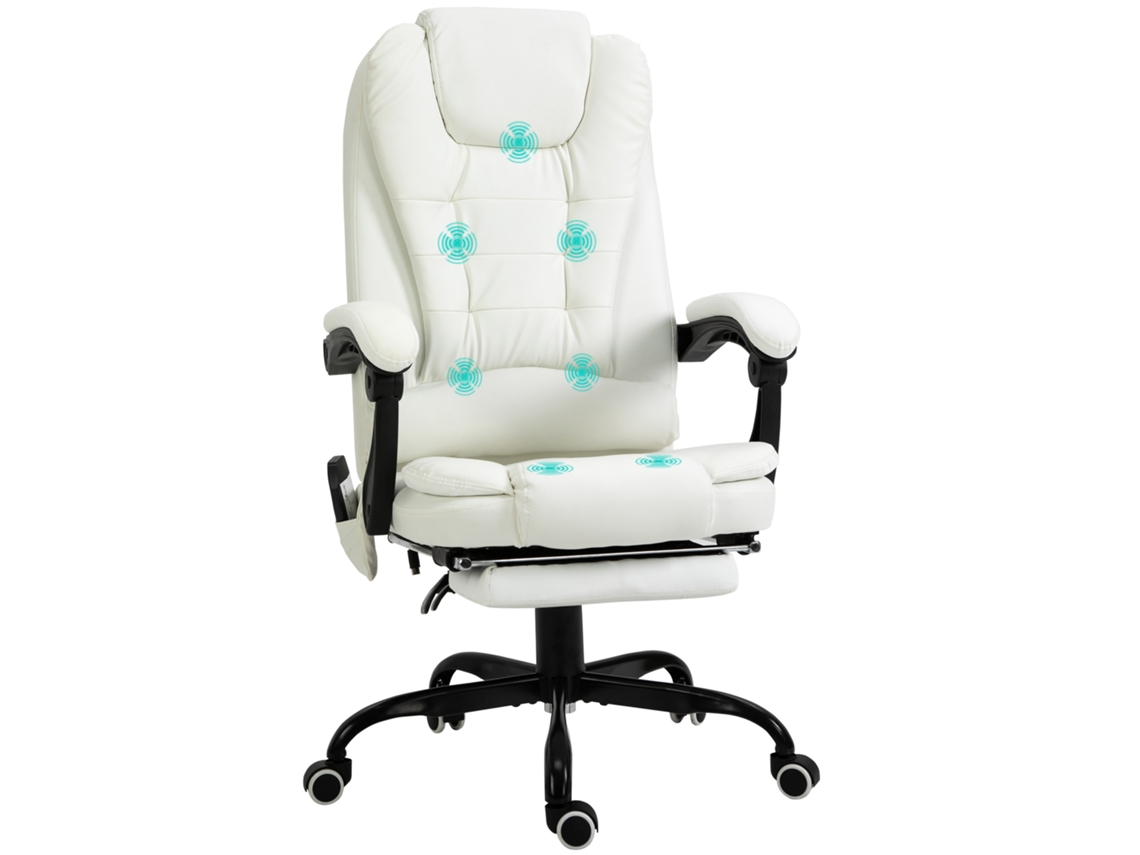 VPMKP - Silla Vinsetto con masaje y calefacción, altura ajustable, respaldo reclinable, mando a distancia, giro 360°, poliéster beige