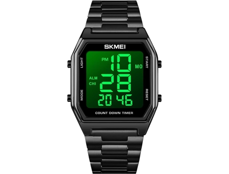 VEANXIN Reloj digital Reloj electrónico LED resistente al agua con correa de acero inoxidable cuadrada-azul negro