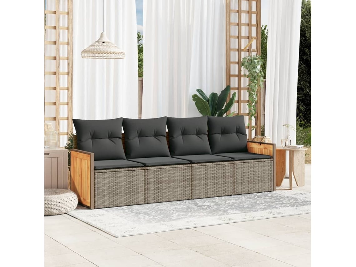 Conjunto de sofás de jardín de 4 piezas DKD Home Decor con cojines de mimbre gris