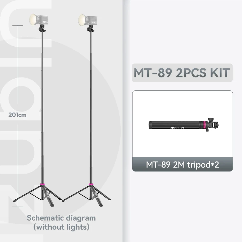 Soporte de iluminación extensible MT-89 de 2 m, trípode de aluminio ajustable, tornillo de 1/4'', zapata fría, kit de 2 piezas