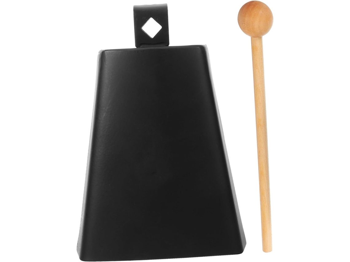 Campana de vaca de metal de 15 cm con baqueta para niños.