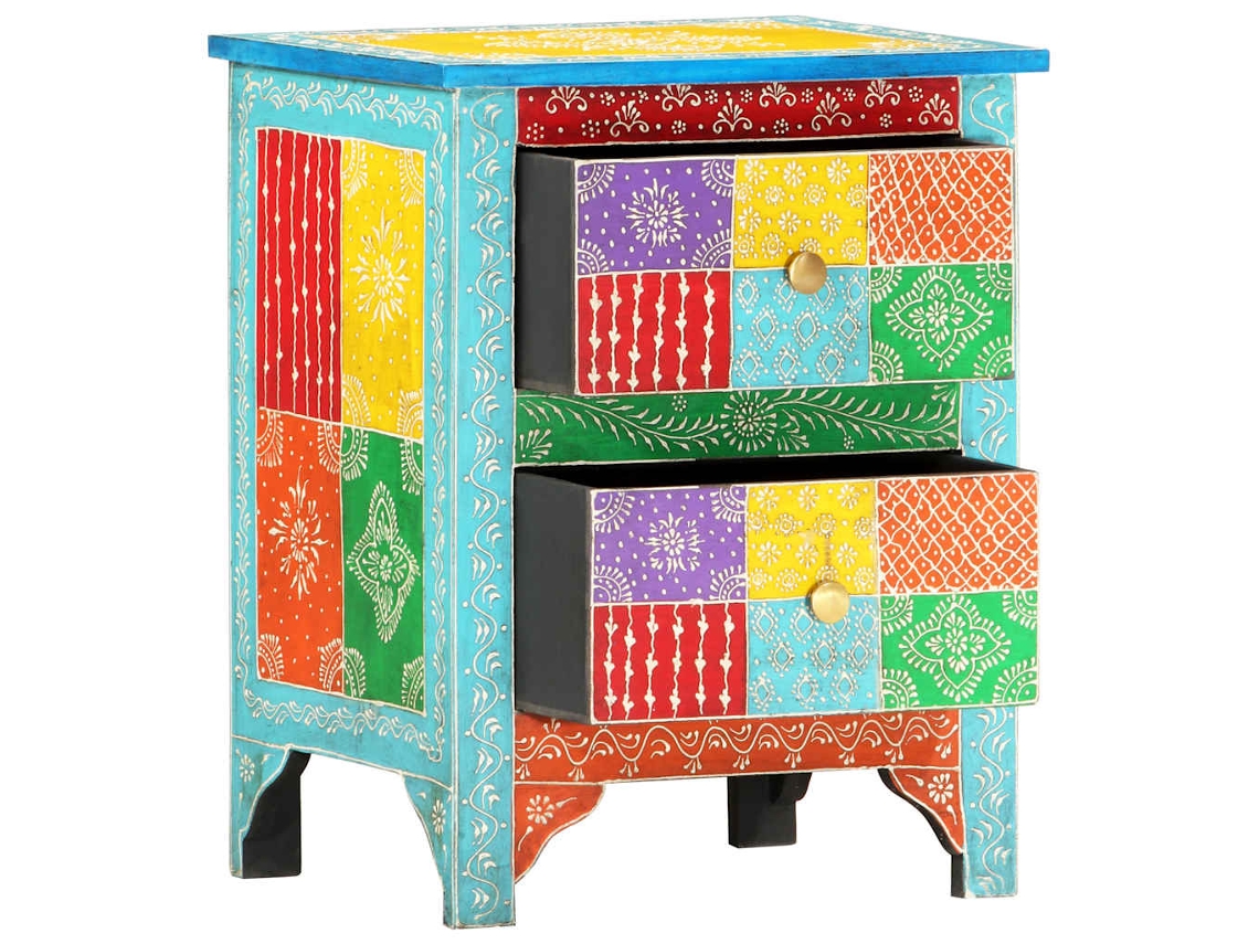 Maison Exclusive - Mesita De Noche Pintada A Mano Madera Maciza Mango 40x30x50 Cm