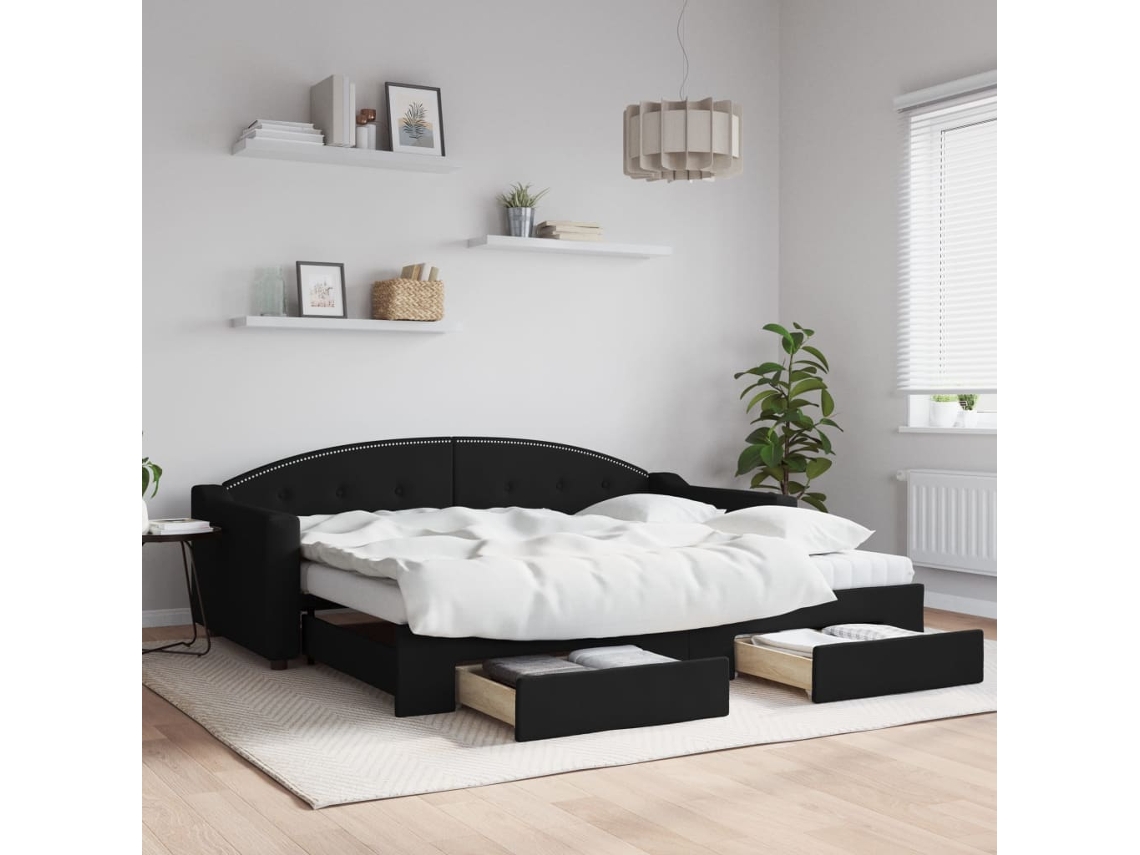 Sofá Cama Nido Con Cajones Tela Negro 90x200 Cm