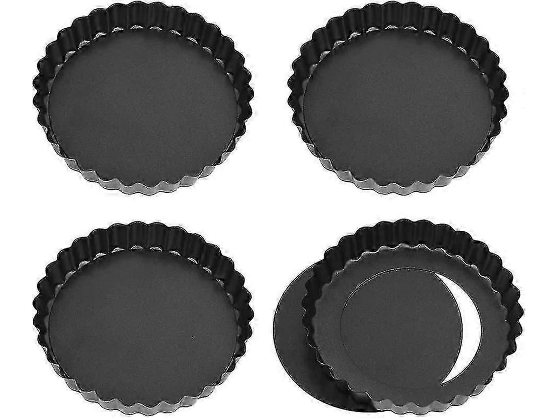 Rebe-4 Moldes Para Tartaletas Mini Con Fondo Desmontable 12 Cm, Recubrimiento Antiadherente, Molde De Horneado Para Tartas Y Postres (negro)