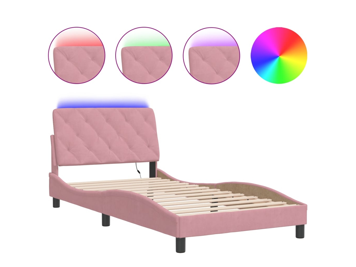 Maison Exclusive - Estructura De Cama Con Led Sin Colchón Terciopelo Rosa 100x200 Cm