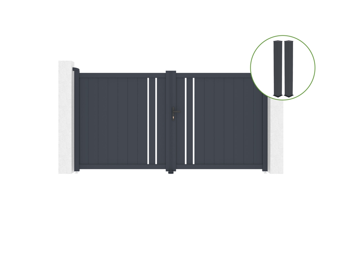 Puerta abatible 3m GIONA H.160cm aluminio gris 2 postes 20x20cm H.190cm CASANOOV