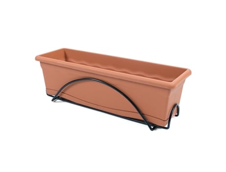 PLASTIKEN P52 - Jardinera Balconera TERRA con Plato y Soporte. Medida 60 x 24 cm 12L. Terracota