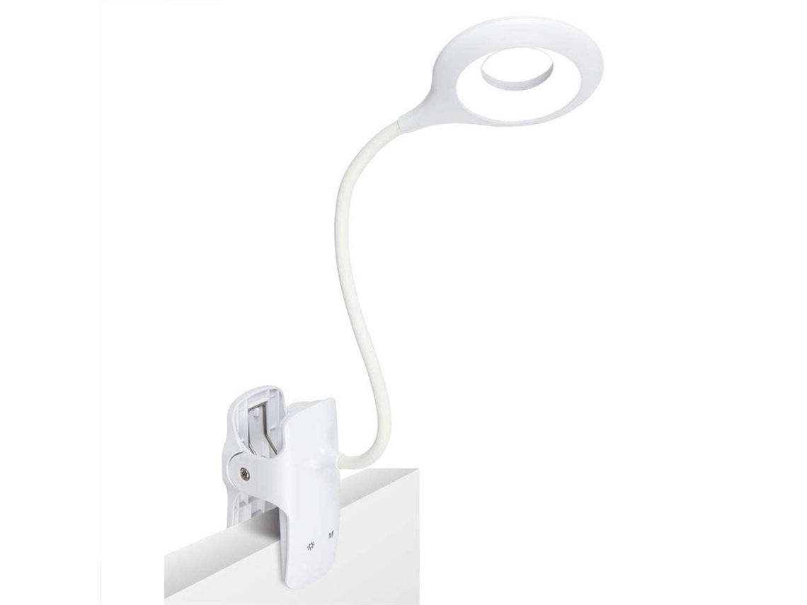 Lámpara de escritorio LED recargable con controles táctiles, clip portátil e interfaz USB. MDUG (blanca)