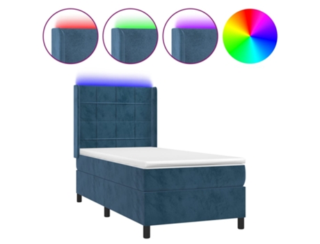 MAISON ExCLUSIVE Cama con somier y colchón LED 90x190 cm, terciopelo azul oscuro