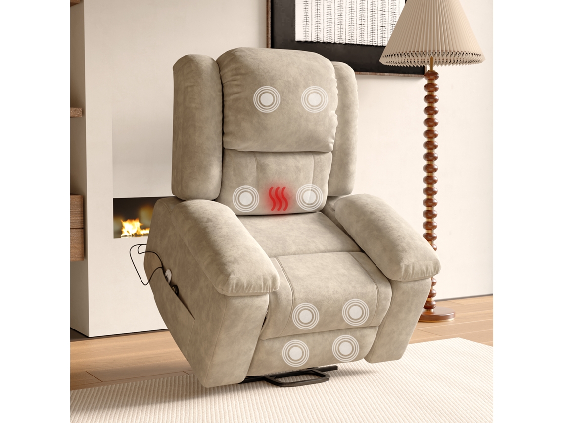Silla De Masaje Eléctrica Simurq, Tejido Efecto Ante, 102x93x106cm, Butaca Reclinable Power Lift Con Calefacción Para Salón, Marrón