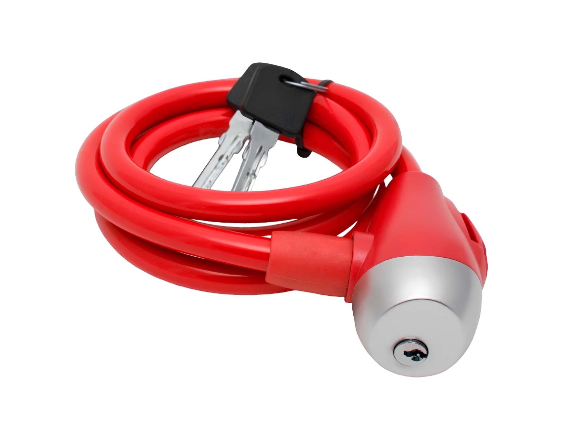Cable antirrobo de acero con llave y revestimiento de PVC para bicicletas y patinetes, color rojo. AVIZAR