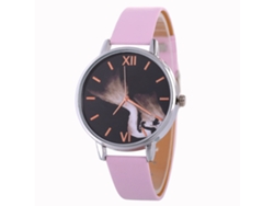 Relógio De Pulso Feminino De Couro Pu Mode Com Padrão De Folha E Mostrador Redondo (azul Céu)