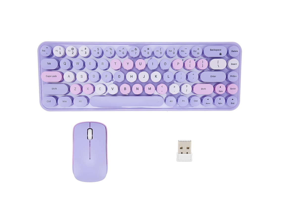 Combo De Teclado Y Ratón Inalámbricos De 2,4 Ghz, 68 Teclas Redondas, 3 Dpi, Color Morado Retro, Ideal Para Oficina Y Juegos.