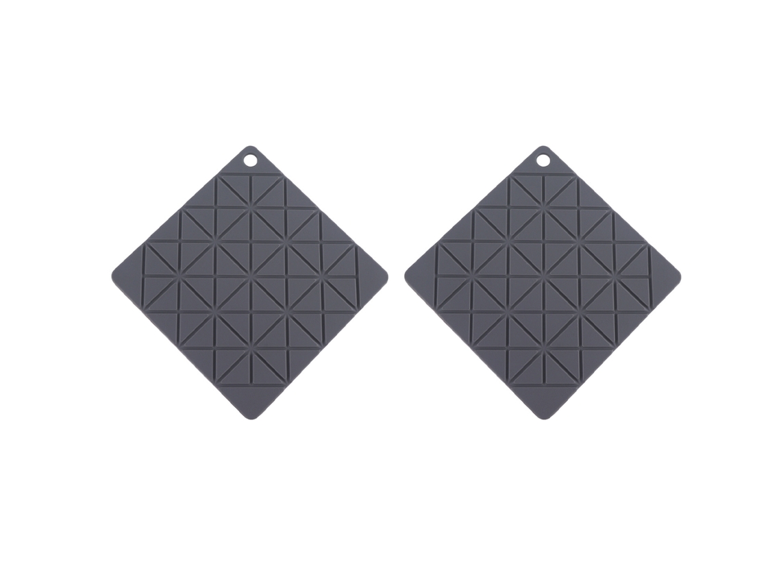 Guantes de silicona geométricos grises (2 piezas), agarradera redonda, asas antideslizantes, abrelatas y tapete de secado Kofihety