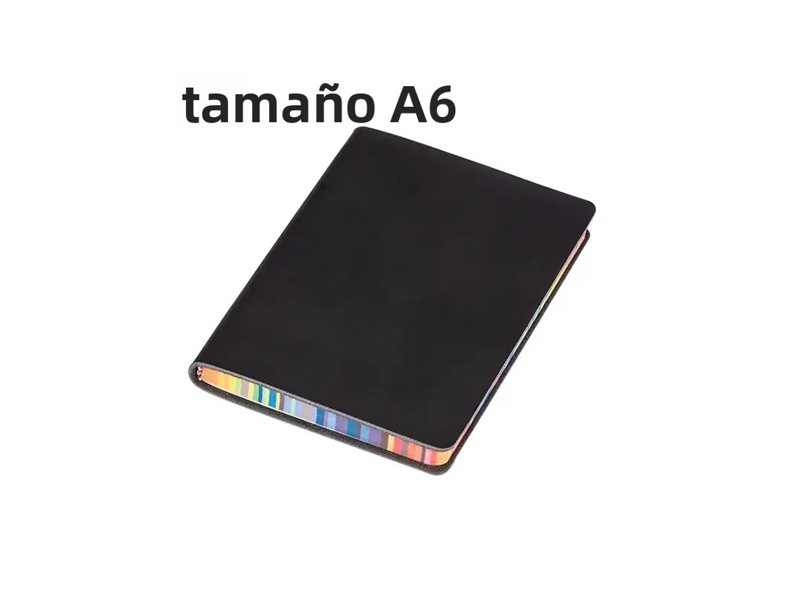 Cuaderno con borde arcoíris, 200 páginas rayadas, ideal para apuntes de estudiantes. Mdug (negro, A6)