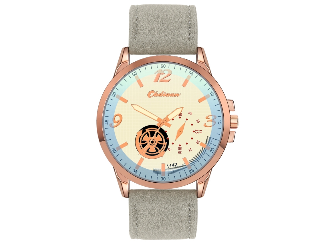 Reloj De Pulsera Sencillo Para Hombre, Estilo Casual De Negocios, Con Correa De Piel Sintética, Oro Rosa + Gris.