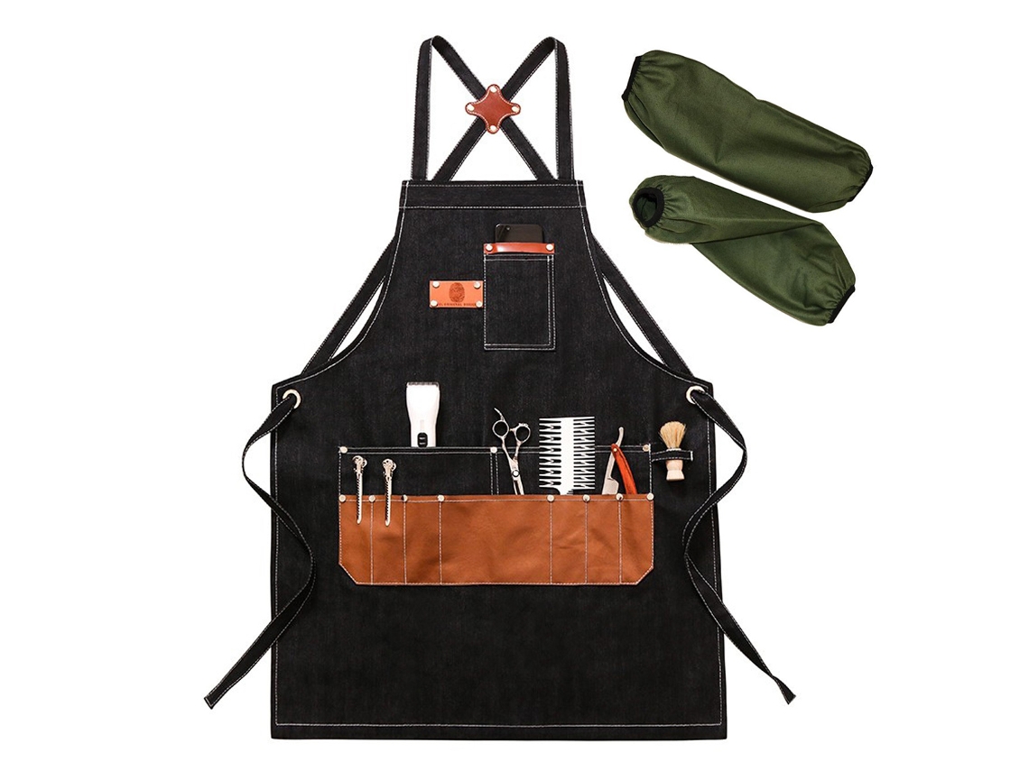 Delantal De Chef Ajustable Con Espalda Cruzada Y Grandes Bolsillos, Lona, M-xxl, Negro