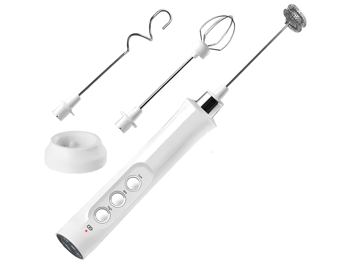 Mini licuadora recargable blanca, 3 velocidades, incluye 3 accesorios. Mdug
